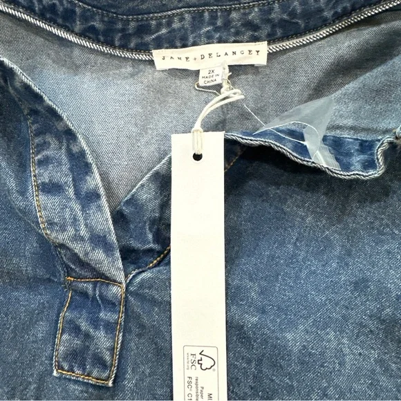 Jane And Delancey Tunic Top Women Plus 2X Chambray Blue Lyocell Western 90s New - Picture 4 of 6